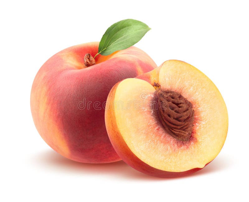 Beautiful Whole Peach and Split on White Stock Image Image of leaf