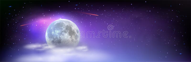 Beautiful Wide Picture of Space with Full Moon Hidden Behind the Clouds. Mystical Night Sky with Stars Comets and Milky Stock Vector - Illustration of artistic, magical: 168421014 Beautiful Wide Picture of Space with Full Moon Hidden Behind the Clouds. Mystical Night Sky with Stars Comets and Milky Stock Vector - Illustration of artistic, magical: 168421014