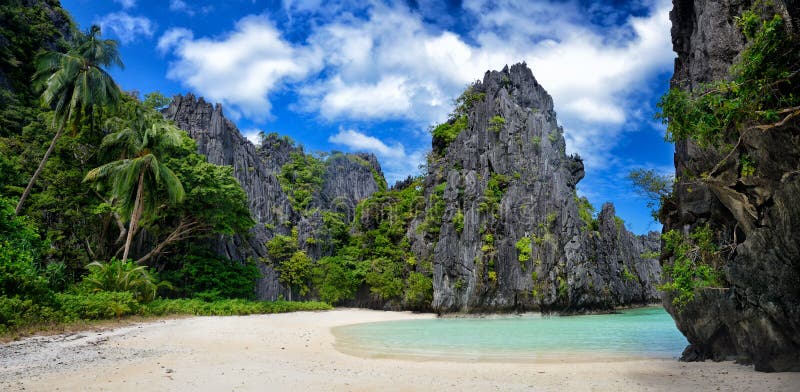 Beautiful wild beach among the rocks of El Nido.Philippines