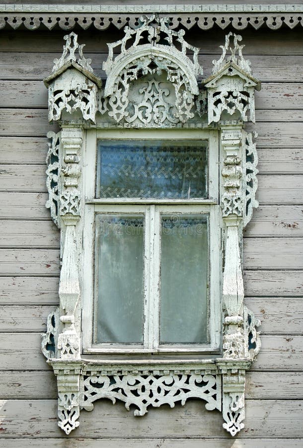 Beautiful window in wooden russian house