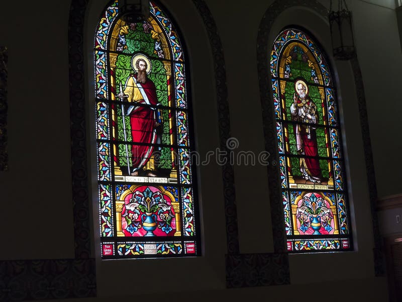 The beautiful windows of the Loretto Chapel in the Cathedral of St Francis of Assisi in Santa Fe New Mexico stock photo The beautiful windows of the Loretto Chapel in the Cathedral of St Francis of Assisi in Santa Fe New Mexico stock photo