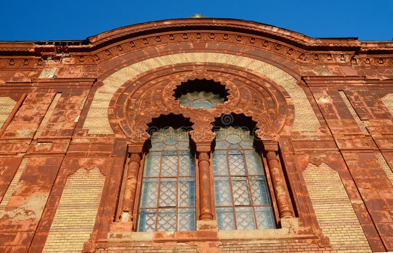 Beautiful windows of old synagogue in Uzhgorod,Zakarpattia,Ukraine