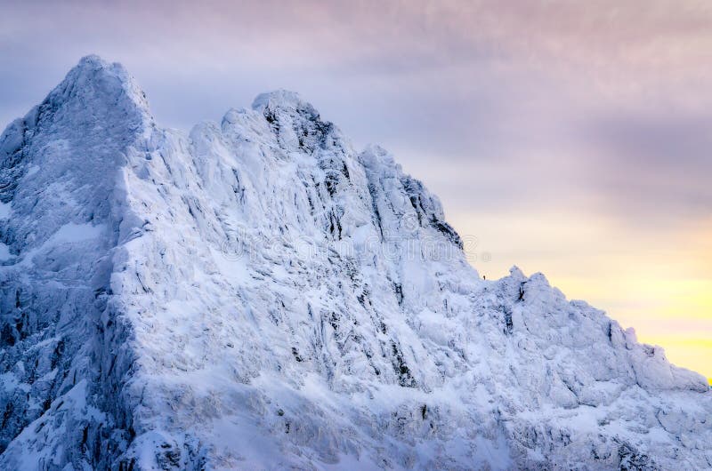 Beautiful winter landscape with lonely climber and snowed mountains, Slovakia