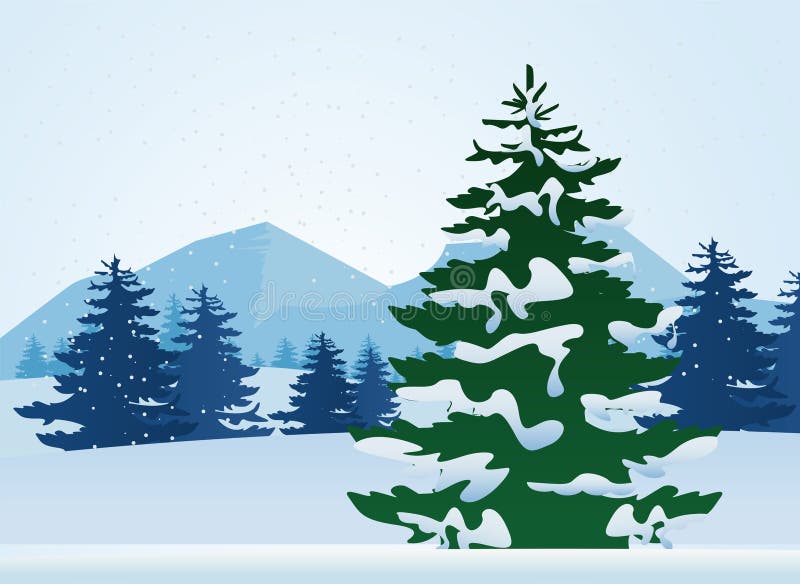 Beautiful winter landscape scene with pines trees vector illustration