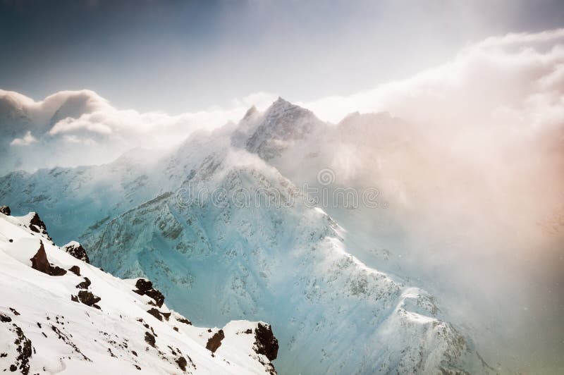 Beautiful winter landscape with snow-covered mountains