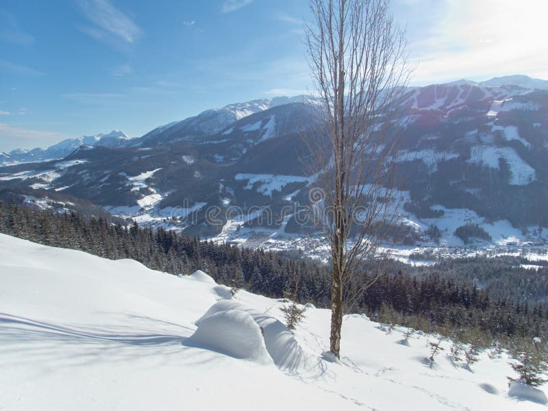 Beautiful winter lanscape skitouring in the alps stock photo