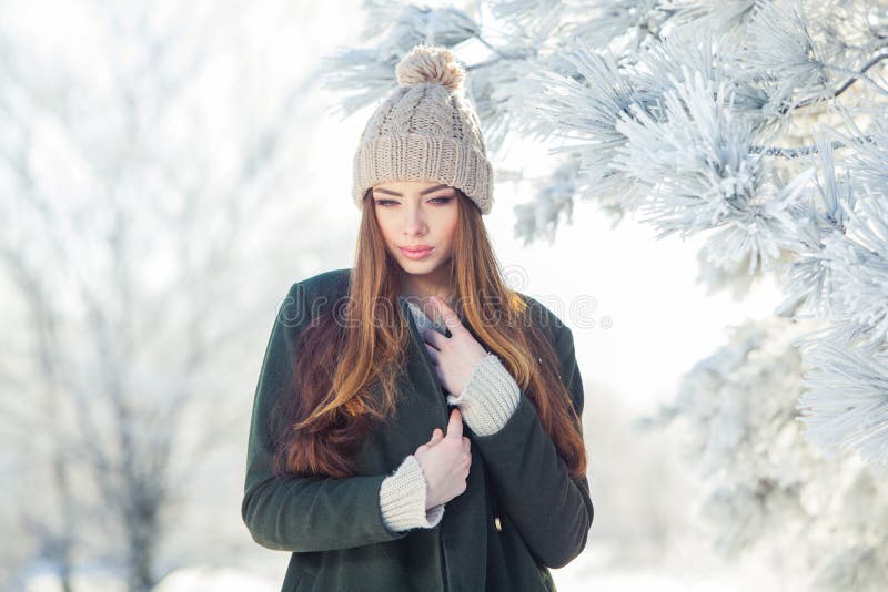 Beautiful Winter Portrait of Young Woman in the Stock Image - Image of ...
