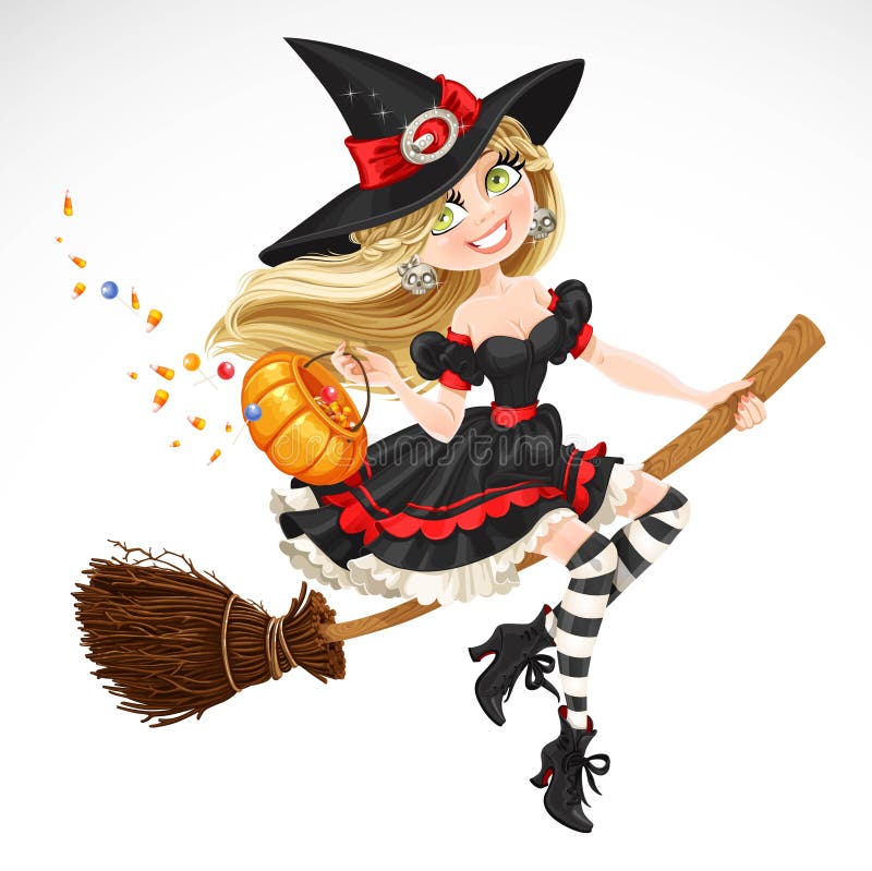 Witch in Stockings with a Pumpkin Stock Illustration - Illustration of ...