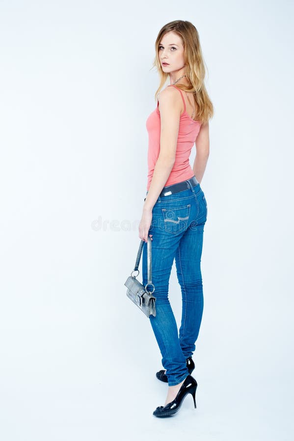 Beautiful woman with bag stock image. Image of casual 18514417