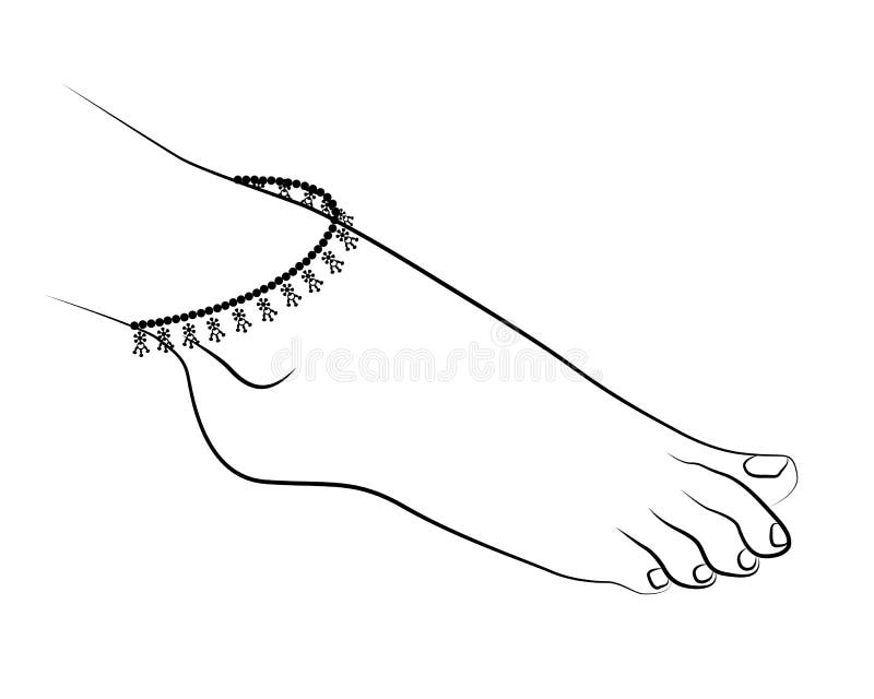 Beautiful Woman Bare Feet Line Drawing with Anklet Isolated on White ...