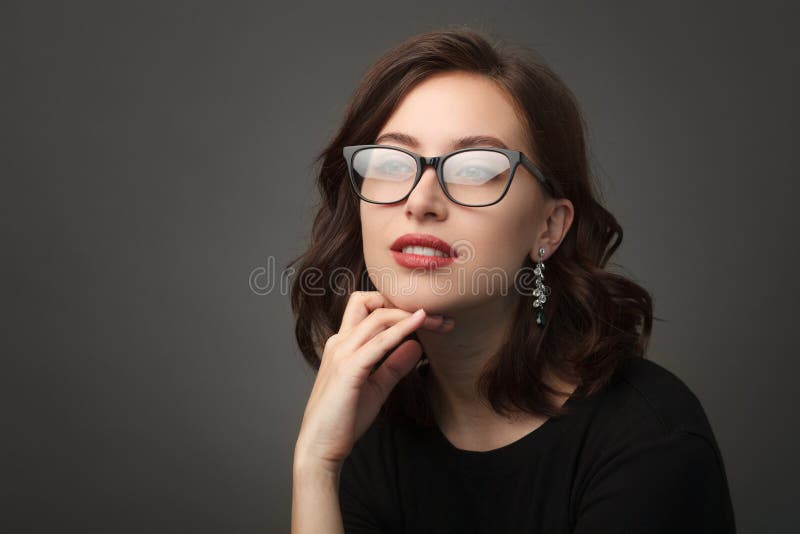 Beautiful Woman in Black Rimmed Glasses Stock Photo - Image of ...