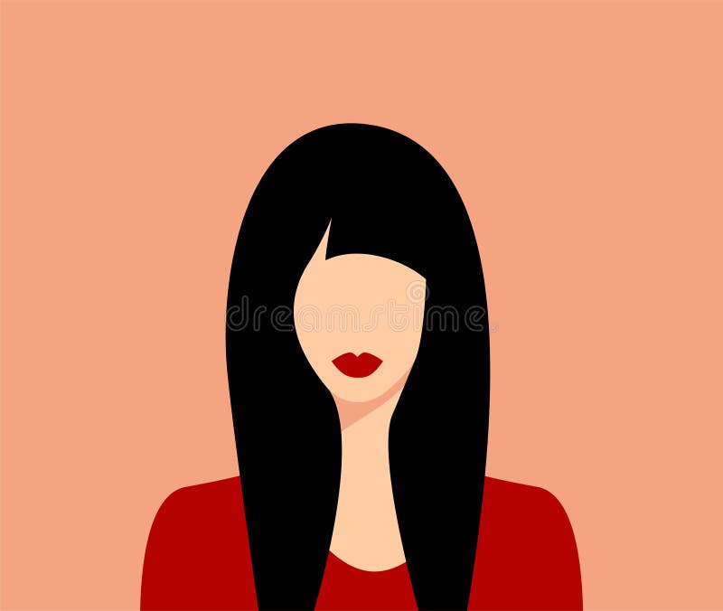 Beautiful Woman with Black Straight Hair, Red Lips and Pullover on a Pastel  Background. Flat Vector Illustration Stock Vector - Illustration of beige,  bare: 226452698
