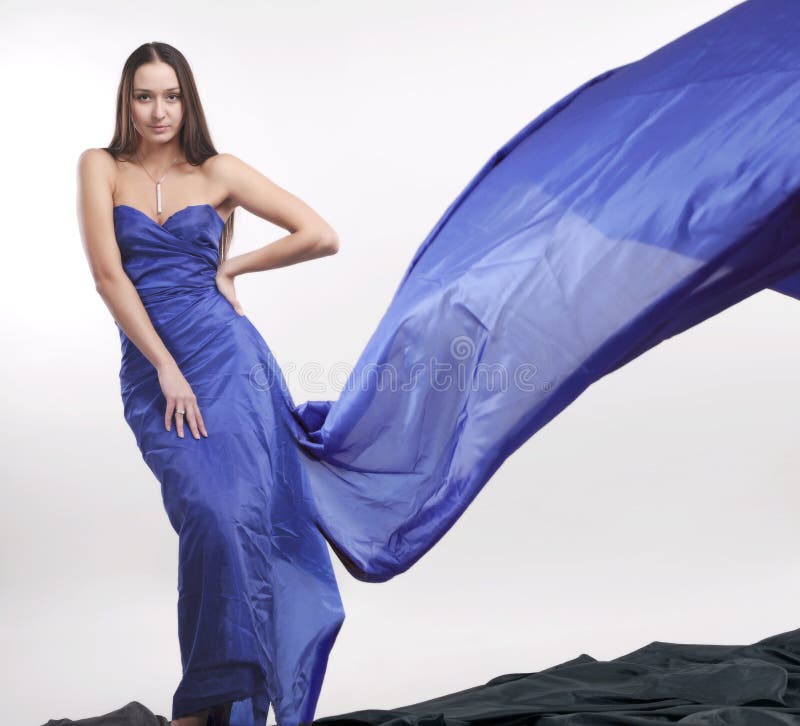 Beautiful Woman in Blue Robes 1 Stock Image Image of posture, long