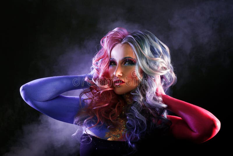 Beautiful woman with bright hair. Bright hair color. stock image Beautiful woman with bright hair. Bright hair color. stock image