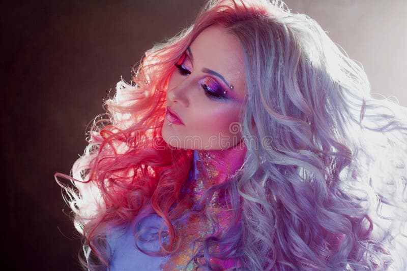 Beautiful Woman with Bright Hair. Bright Hair Color, Hairstyle with Curls.  Stock Image - Image of fantastic, beautiful: 110992127