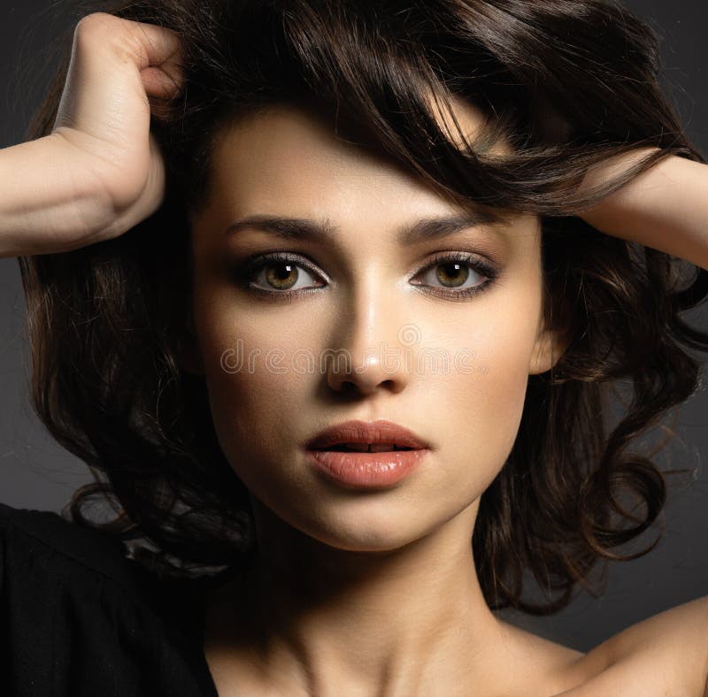 Beautiful Woman With Brown Hair Attractive Model With Brown Eyes Stock