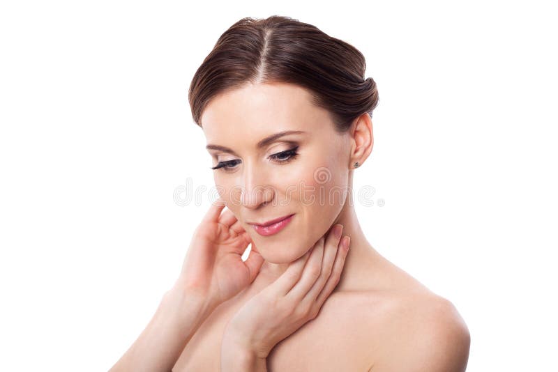 Beautiful woman cares for the skin neck royalty free stock image Beautiful woman cares for the skin neck royalty free stock image