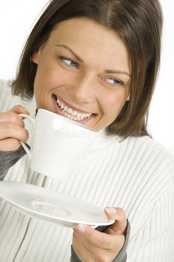 Beautiful Woman with Cup of Coffee Stock Photo - Image of hair, cafe ...