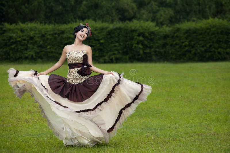 Beautiful woman dancing with formal dress royalty free stock photography Beautiful woman dancing with formal dress royalty free stock photography