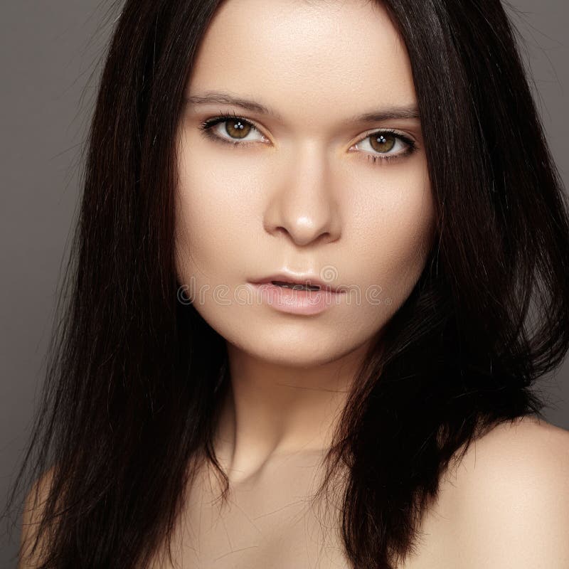 Beautiful Woman with Dark Middle Hairstyle, daily Eye Make-up and Pale Lips Stock Image - Image of face, haircare: 34342911 Beautiful Woman with Dark Middle Hairstyle, daily Eye Make-up and Pale Lips Stock Image - Image of face, haircare: 34342911