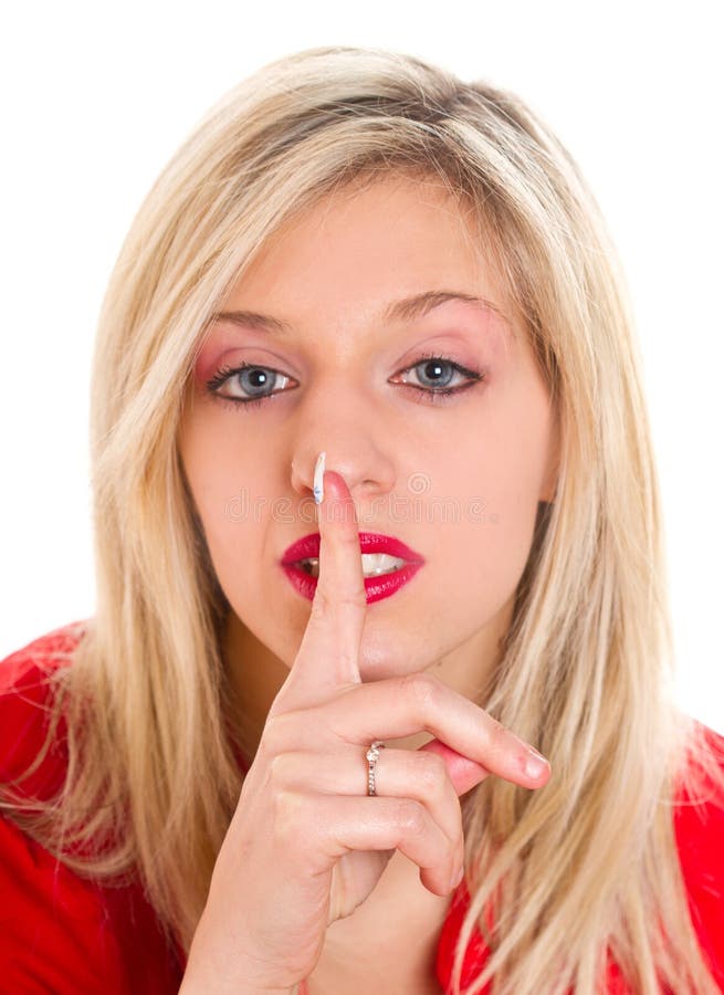 Beautiful woman doing silence sign royalty free stock images Beautiful woman doing silence sign royalty free stock images