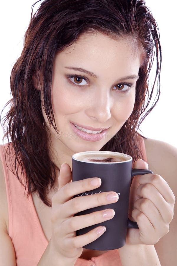 192 Beautiful Woman Drinking Coffee Milk Foam Stock Photos Free