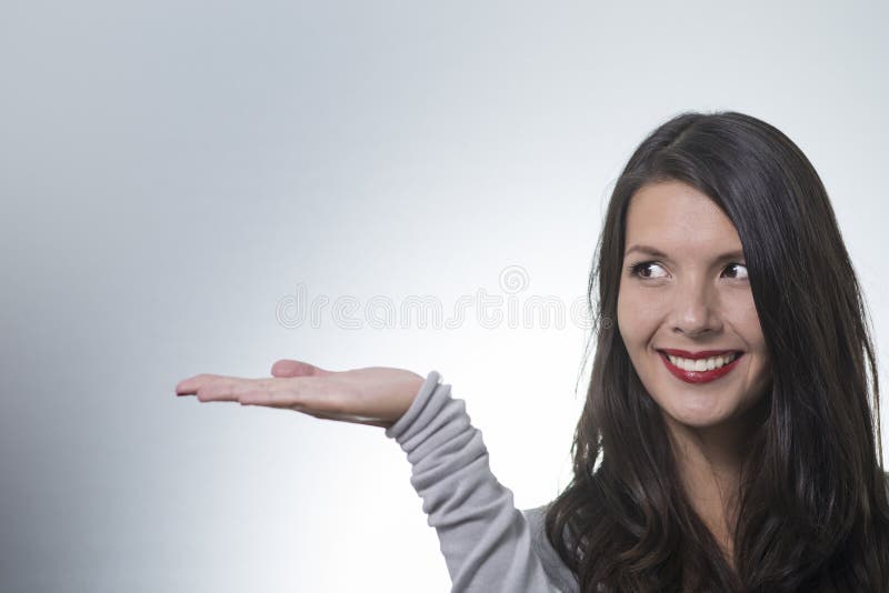 Beautiful Woman With An Empty Palm Stock Image Image Of Palm