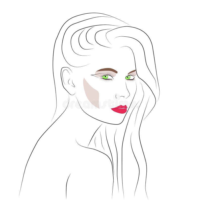 Beautiful Woman Face With Nude Make Up Hand Drawn Vector Illustration 