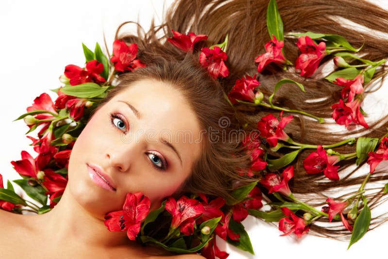 Beautiful woman with flowers