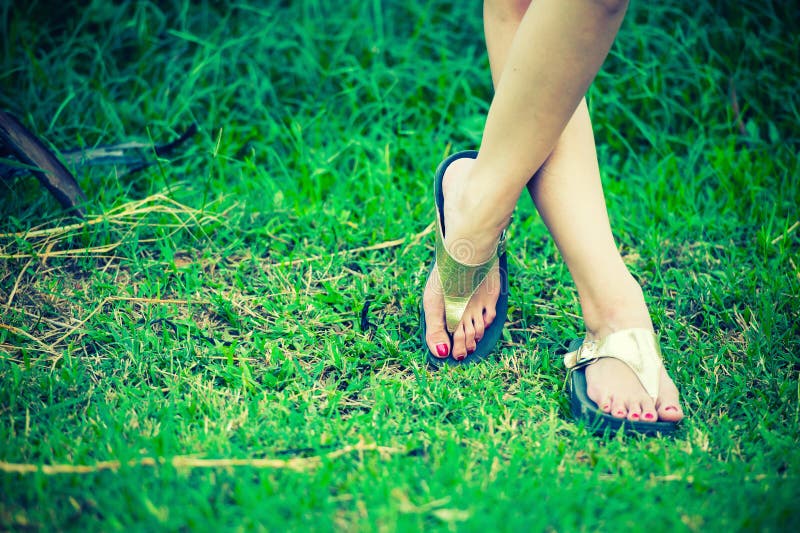 Beautiful Woman Foot on Grass Stock Photo - Image of purity, health ...