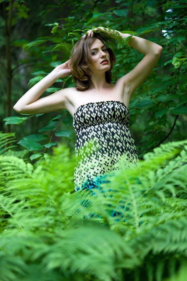 Beautiful Woman With Naked Back In Summer Forest Stock Image Image Of