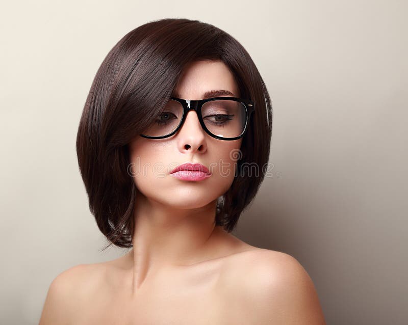 Beautiful Woman in Glasses. Short Black Hair Stock Photo - Image of  caucasian, face: 39598796