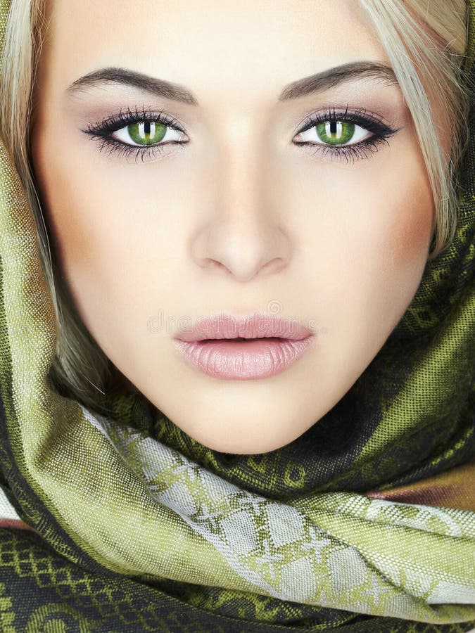 Beautiful woman with green eyes