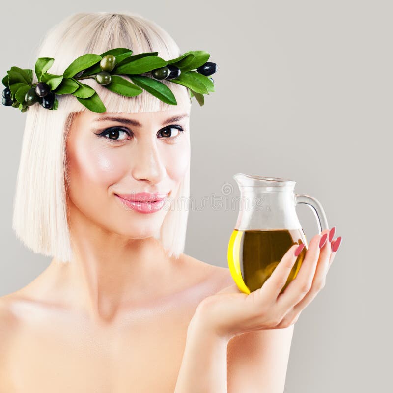 Beautiful Woman with Green Olive Leaves Wreath