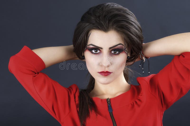 Beautiful Woman with Halloween Makeup Isolated on Black Background ...