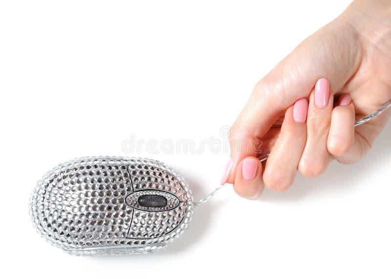 Beautiful woman hand a crystalised computer mouse