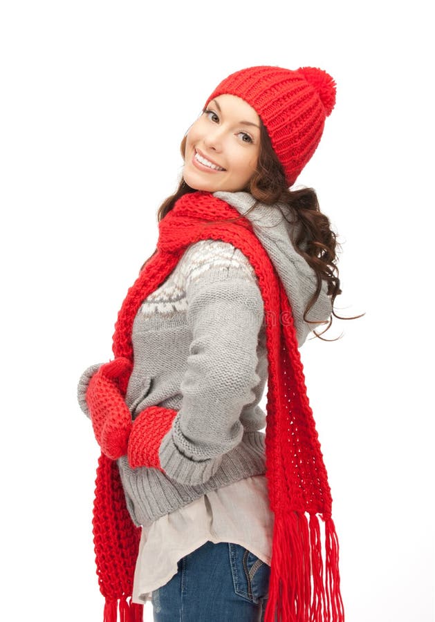 Beautiful Woman in Hat, Muffler and Mittens Stock Photo - Image of cool ...