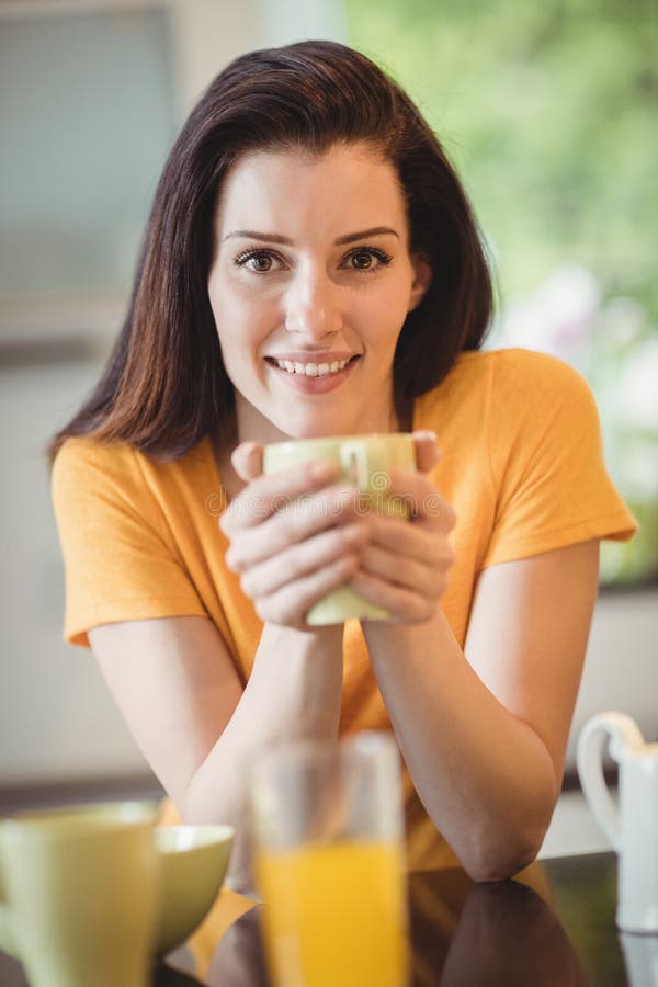 Beautiful Woman Having Coffee In Kitchen Stock Image Image Of Clothing Leisure 84076483