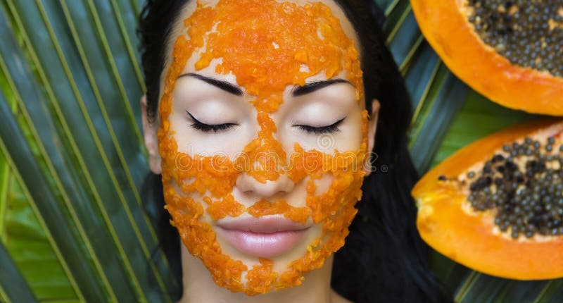 Beautiful Woman Having Fresh Papaya Facial Mask Apply. Fresh Pap Stock ...