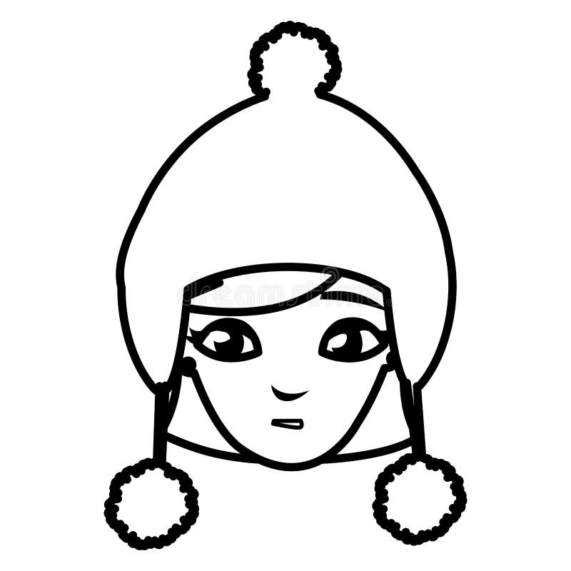 Beautiful Woman Head with Winter Hat Stock Vector Illustration of