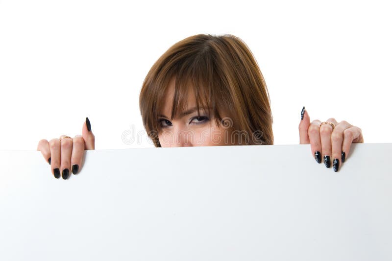 Beautiful woman holding a billboard.