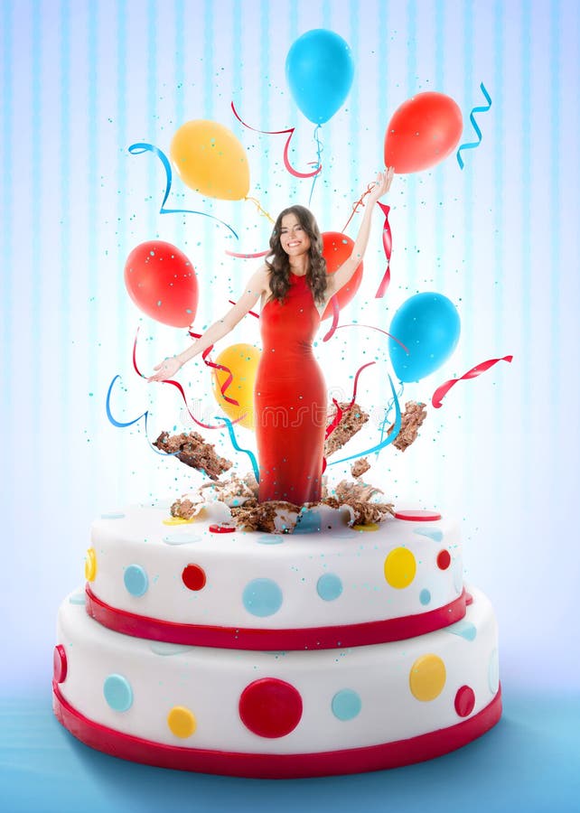 Beautiful Woman Jumping Out Of The Cake Stock Photo Image 41762243