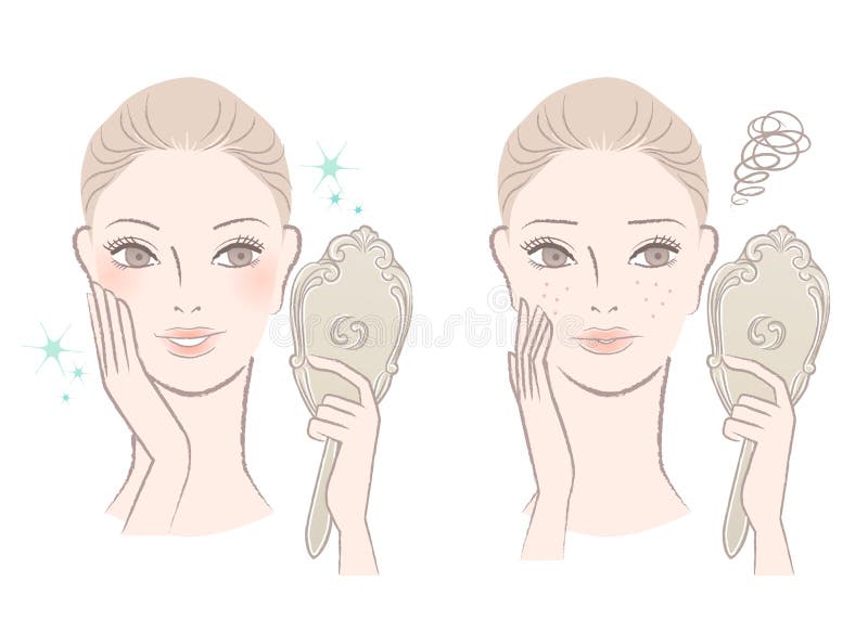 Beautiful woman looking herself in the mirror stock illustration Beautiful woman looking herself in the mirror stock illustration