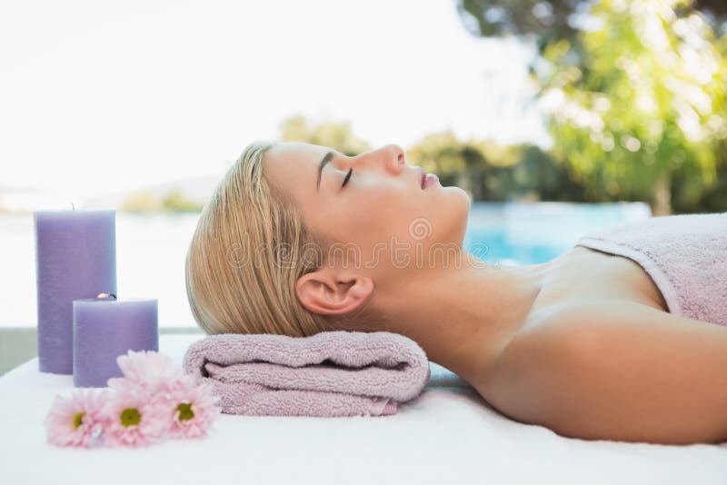 Beautiful Woman Lying On Massage Table At Spa Center Stock Image Image Of Head Caucasian 