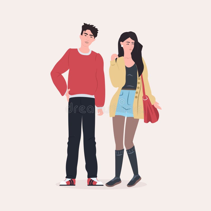 Beautiful Woman Man Couple Standing Together Male Female Cartoon Character  in Fashion Clothes Full Length Flat Stock Vector - Illustration of  character, smile: 213690232