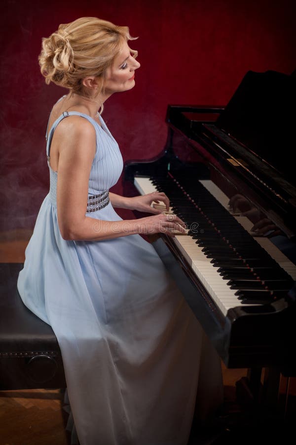 Beautiful Woman Musician Piano Music Playing Stock Photo - Image of