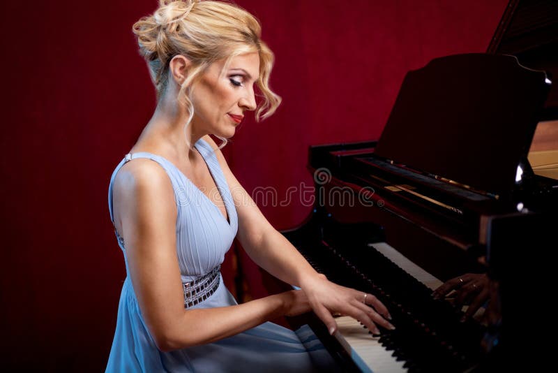 Beautiful Woman Musician Piano Music Playing Stock Photo - Image of