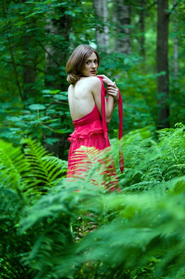 Portrait of Romantic Woman at the Green Forest Stock Photo - Image of
