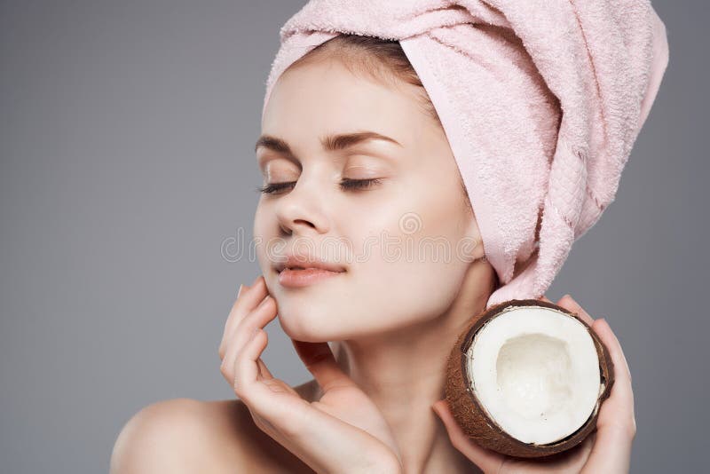 Beautiful Woman With Naked Body Clean Skin Coconut Isolated Background