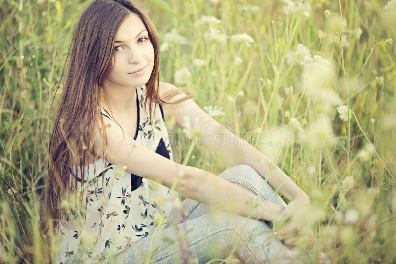 Beautiful woman in nature stock image